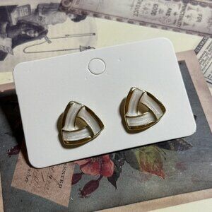 Brand New Triangular Design Gold White Color-Plated Stud Earrings Jewelry